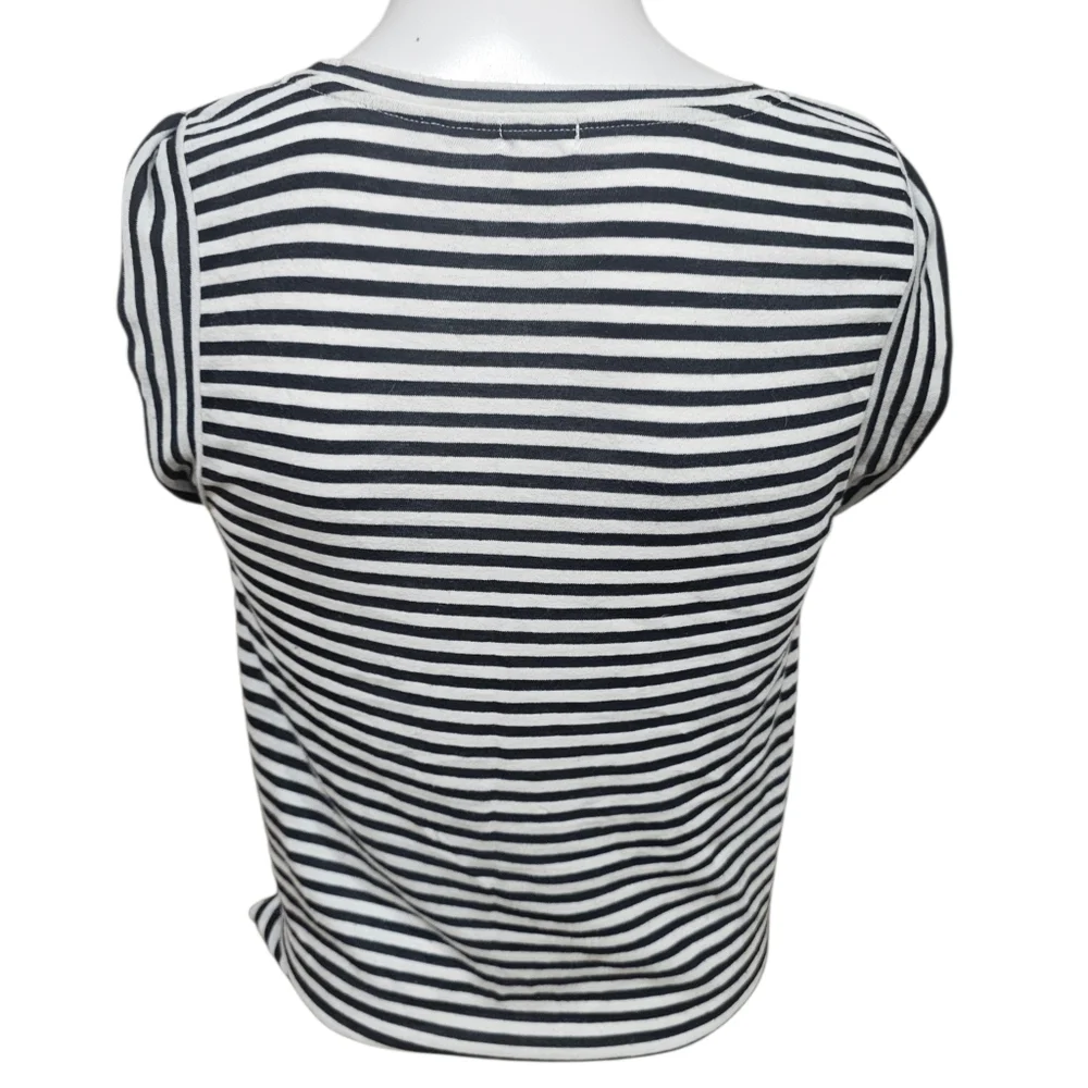 J.Crew Black White Striped Cap Sleeve Top Medium‎ Classic Nautical